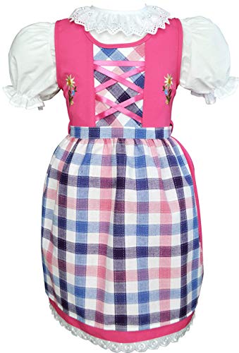 Schrammel Kinderdirndl in Flieder Karo 3 Teiliges Dirndl für Mädchen Kindertrachten Stickerei, Pink-flieder Karo, 134-140 von Schrammel