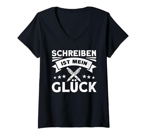 Damen Schreiben Ist Mein Glück T-Shirt mit V-Ausschnitt von Schreib Spruch Schreiben Ist Mein Glück Outfit