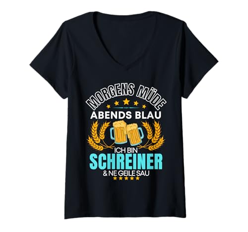 Damen ICH Bin DER Schreiner DIE Geile SAU! - Schreiner Bier Spruch T-Shirt mit V-Ausschnitt Damen ICH Bin DER Schreiner DIE Geile SAU! - Schreiner Bier Spruch T-Shirt mit V-Ausschnitt von Schreiner Geschenk Spruch Handwerker Geschenkidee