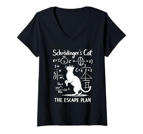 Damen Funny Science Schrödingers Katze Fluchtplan Lustiges Katzen-Kätzchen T-Shirt mit V-Ausschnitt Damen Funny Science Schrödingers Katze Fluchtplan Lustiges Katzen-Kätzchen T-Shirt mit V-Ausschnitt von Schrödingers Cat Escape Plan Funny Science