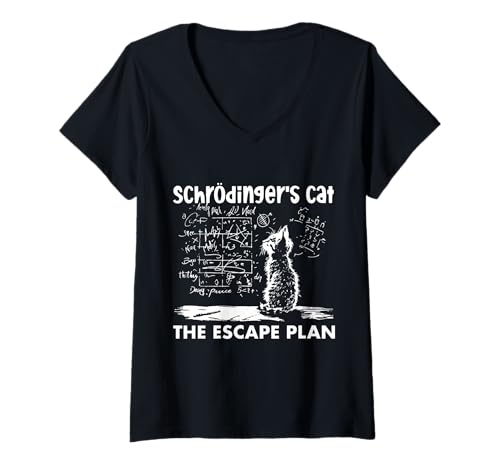 Damen Schrödingers Cat Escape Plan Funny Science T-Shirt mit V-Ausschnitt von Schrödingers Cat Escape Plan Science
