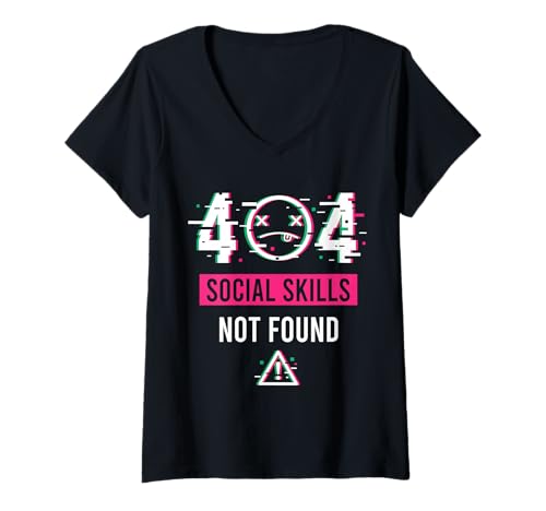 Damen 404 Soziale Fähigkeiten Nicht gefunden T-Shirt mit V-Ausschnitt Damen 404 Soziale Fähigkeiten Nicht gefunden T-Shirt mit V-Ausschnitt von Schrulliger Code