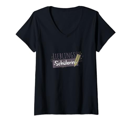 Damen Lieblingsschülerin Schulanfang Schule Beste Schülerin Shirt T-Shirt mit V-Ausschnitt von Schüler Schülerin Outfit Kostüm Kleidung Shirts