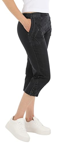 Cargo Shorts Damen mit Dehnbund Sommerhose kurz 3/4 Jeans Hose, Größe:44, Farbe:schwarz von Schuerzenfabrik