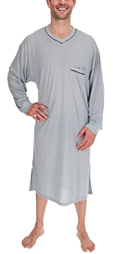 Langärmliges Nachthemd Herren Baumwolle Nachtkittel Nachtgewand Schlafhemd, Größe:L, Farbe:Achatgrau von Schuerzenfabrik