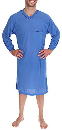 Nachthemd Herren Langer Arm Nachtkittel Nachtgewand Schlafhemd, Größe:L, Farbe:Blau von Schuerzenfabrik