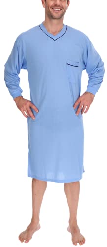 Nachthemd Herren Langer Arm Nachtkittel Nachtgewand Schlafhemd, Größe:M, Farbe:Taubenblau von Schuerzenfabrik