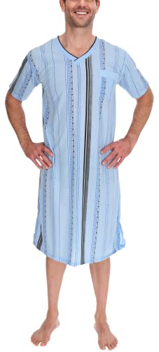 Nachthemd Herren kurzer Arm Nachtkittel Nachtgewand Schlafhemd, Größe:L, Farbe:Taubenblau von Schuerzenfabrik