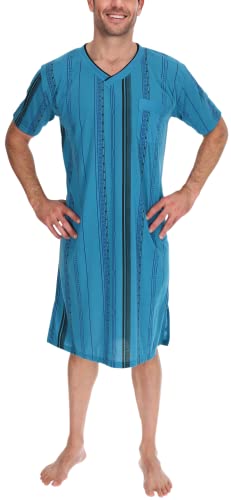 Nachthemd Herren kurzer Arm Nachtkittel Nachtgewand Schlafhemd, Größe:M, Farbe:Wasserblau von Schuerzenfabrik