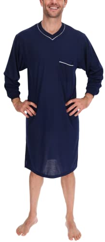 Nachthemden Herren Langer Arm Nachtkittel Nachtgewand Schlafhemd, Größe:M, Farbe:Navyblau von Schuerzenfabrik