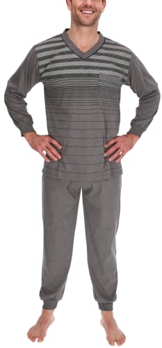 Schlafanzug Herren lang Baumwolle Shirt und Hose Pyjama Schlafkleidung Nachtwäsche Nachtanzug, Größe:L, Farbe:Grau von Schuerzenfabrik