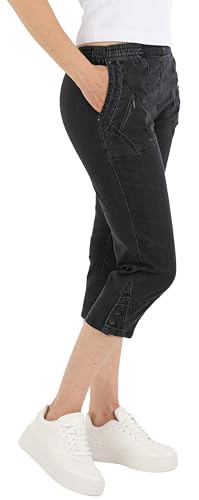 Schuerzenfabrik Cargo Hose Damen mit Dehnbund - bequem - 2 Taschen 3/4 Jeans Hose, Größe:54, Farbe:schwarz von Schuerzenfabrik