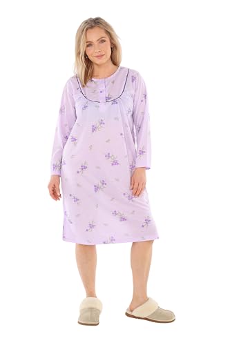 Schuerzenfabrik - Damen Nachthemd Langarm Sleepshirt Damen lang langärmlig Baumwoll-Mischung Größe M / 42, lila von Schuerzenfabrik