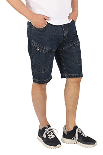 Schuerzenfabrik Herren Hose kurz Jeansshorts im 5-Pocket-Design Shorts 100% Baumwolle, Größe: 4XL / 42, dunkelblau mit Cargotasche von Schuerzenfabrik