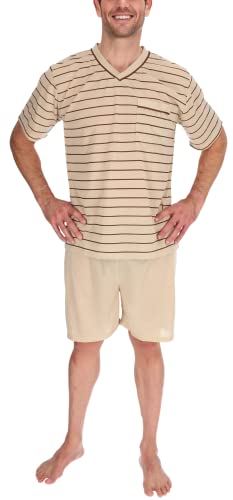 Schuerzenfabrik Herrenschlafanzug kurz Shirt und Hose Schlafanzug Schlafkleidung Nachtwäsche Nachtanzug, Größe:XL, Farbe:Beige von Schuerzenfabrik