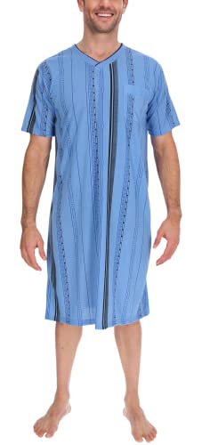 Schuerzenfabrik Nachthemd Herren Kurzarm Nachtkittel Nachtgewand Schlafhemd, Größe:XL, Farbe:Blau von Schuerzenfabrik