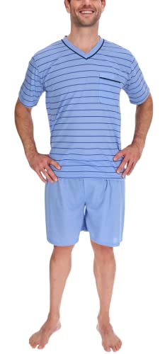 Schuerzenfabrik Pyjama Herren kurz Shirt und Hose Schlafanzug Schlafkleidung Nachtwäsche Nachtanzug, Größe:M, Farbe:Taubenblau von Schuerzenfabrik