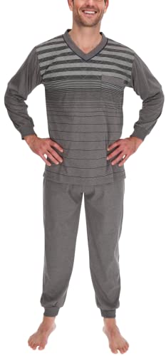 Schuerzenfabrik Pyjama Herren lang Shirt und Hose Schlafanzug Schlafkleidung Nachtwäsche Nachtanzug, Größe:XL, Farbe:Grau von Schuerzenfabrik