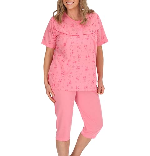 Schuerzenfabrik Pyjama Women Oberteil kurzer Arm Unterteil Knielang Baumwollmischung, Größe: XL, Farbe: Rosa von Schuerzenfabrik