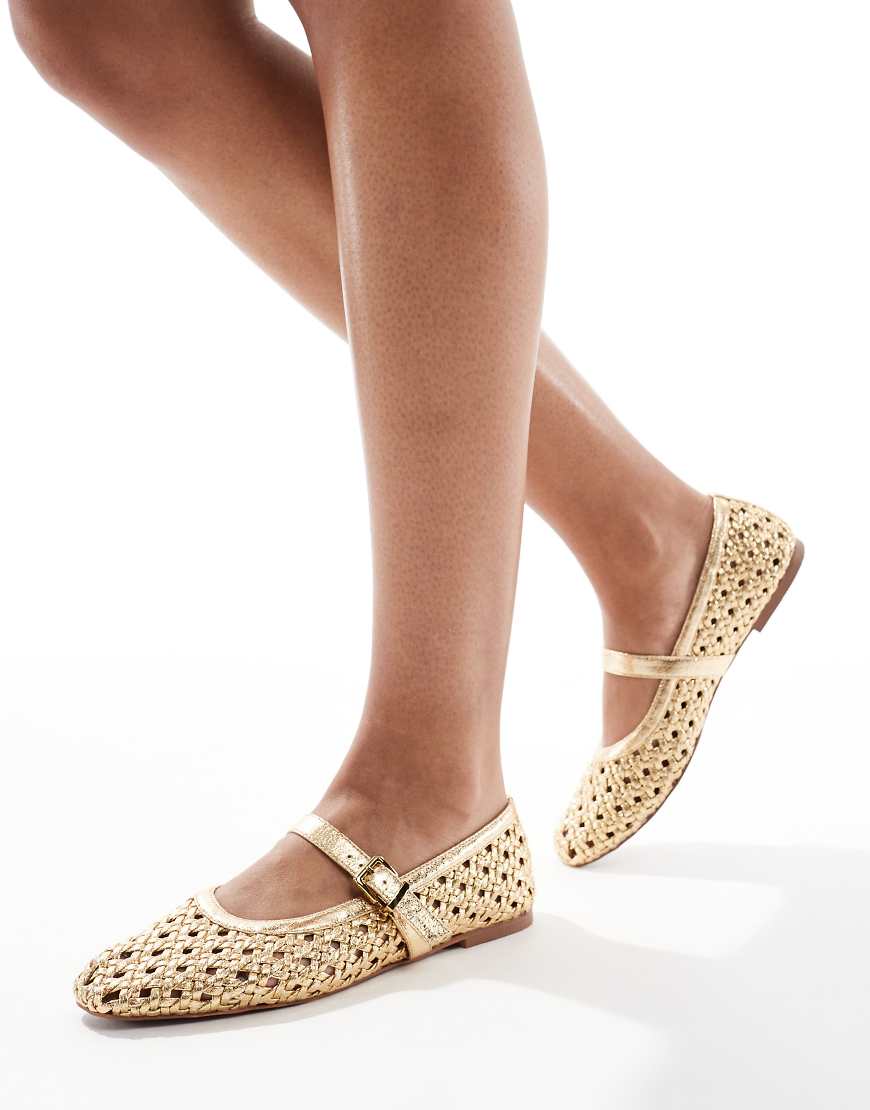 schuh - Lexie - Gewebte Mary-Jane-Schuhe in Gold-Goldfarben von Schuh