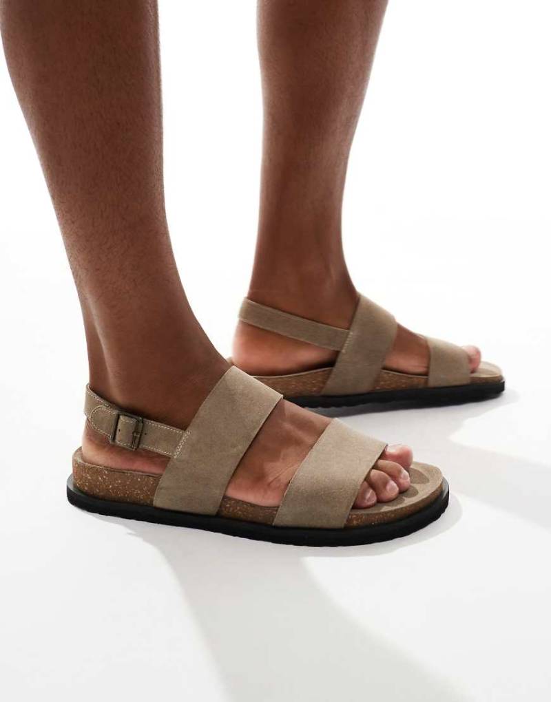 schuh - Sol - Wildleder-Sandalen in Taupe mit Doppel-Riemen und Fußbett-Neutral von Schuh
