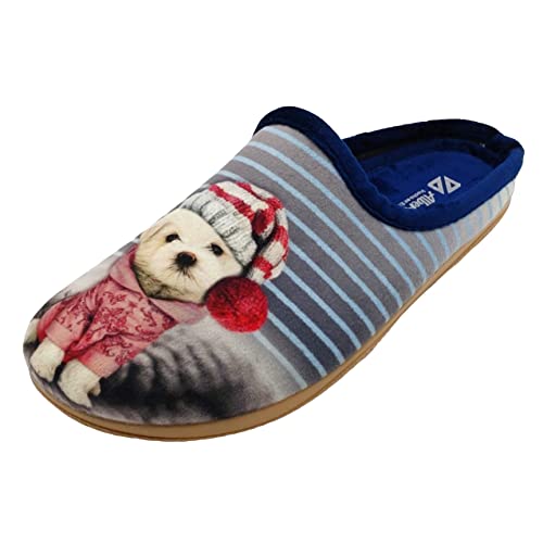 Schuhkönig ALBEROLA HAUSSCHUH/PANTOFFEL HELLE SOHLE HUND MIT PUDELMÜTZE STREIFEN X27836A (eu_footwear_size_system, adult, women, numeric, medium, numeric_38) von Schuhkönig