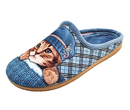 Schuhkönig ALBEROLA HAUSSCHUH/PANTOFFEL HELLE SOHLE KATZE MIT MÜTZE UND GLITZER X25633A (eu_footwear_size_system, adult, women, numeric, medium, numeric_38) von Schuhkönig