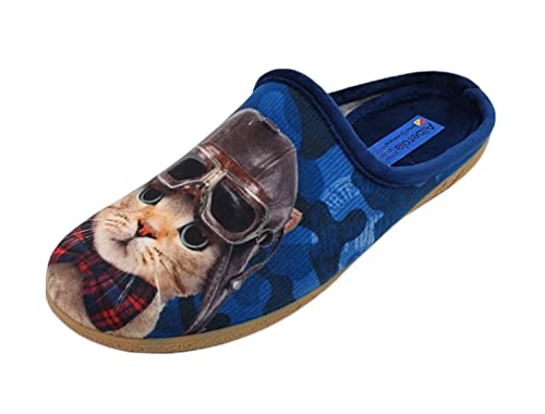 Schuhkönig ALBEROLA HAUSSCHUH/PANTOFFEL HELLE SOHLE AC9833A Coole Katze Motorradmütze (eu_footwear_size_system, adult, men, numeric, medium, numeric_40) von Schuhkönig