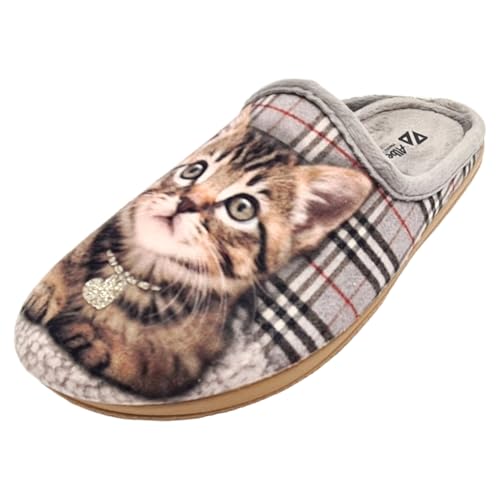 Schuhkönig ALBEROLA HAUSSCHUH/PANTOFFEL HELLE SOHLE KATZE GRAU KATZE - HERZKETTE X29145A (Grau, EU Schuhgrößensystem, Erwachsene, Damen, Numerisch, M, 42) von Schuhkönig