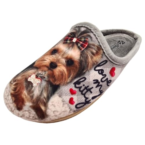 Schuhkönig ALBEROLA HAUSSCHUH/PANTOFFEL HELLE SOHLE YORKI LOVE MY KITTY X29157A Grau (Grau, EU Schuhgrößensystem, Erwachsene, Damen, Numerisch, M, 42) von Schuhkönig