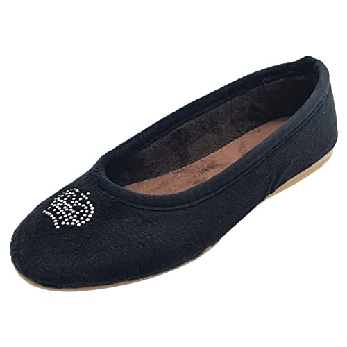 Schuhkönig ALBEROLA Hausschuh Ballerina HELLE Sohle SCHWARZ MIT Krone I9543A (eu_footwear_size_system, adult, women, numeric, medium, numeric_40) von Schuhkönig