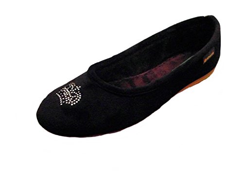 Schuhkönig ALBEROLA Hausschuh Ballerina HELLE Sohle SCHWARZ MIT Krone I9543A (eu_footwear_size_system, adult, women, numeric, medium, numeric_42) von Schuhkönig