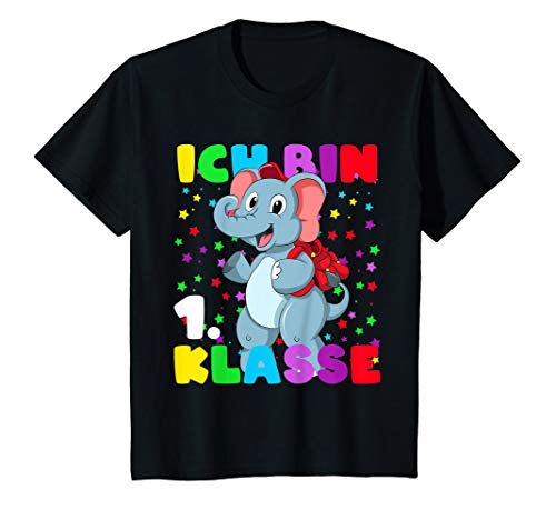 Kinder Ich bin 1. Klasse Elefant mit Schulranzen Schulstart T-Shirt von Schulanfänger Deko & Einschulungsgeschenke Outfits