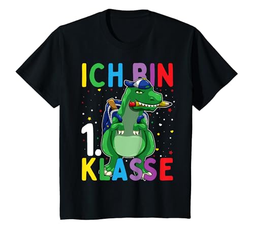 Kinder Einschulung 2024 Dinosaurier "Ich Bin 1. Klasse" Lustiges T-Shirt von Schulanfang Einschulungsgeschenke Jungen