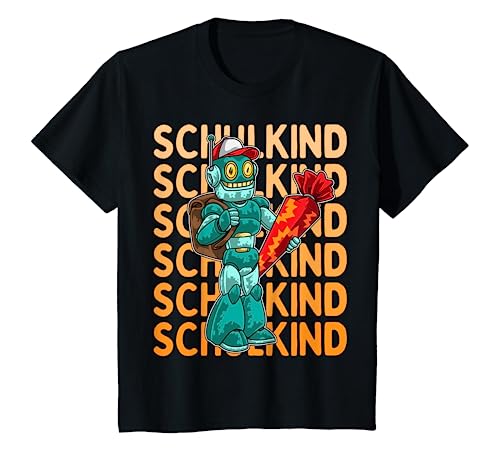 Kinder Einschulung Junge Schulkind 2024 Comic Roboter Schultüte T-Shirt von Schulanfang Einschulungsgeschenke Jungen