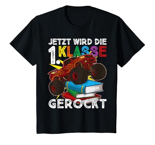 Kinder Einschulung 2024 Monster Truck 1. KLASSE wird gerockt Jungen T-Shirt von Schulanfang Einschulungsgeschenke Jungen