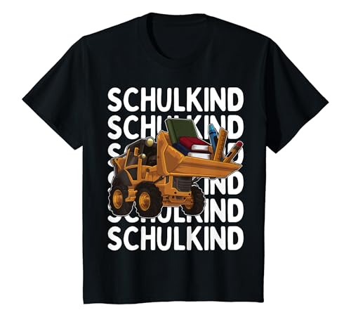 Kinder Schulkind 2024 Junge Cooler Bagger Baumaschinen Radlader T-Shirt von Schulanfang Einschulungsgeschenke Jungen