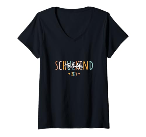 Damen Schulkind Mathilda personalisiert zum Schulanfang T-Shirt mit V-Ausschnitt von Schulanfang Schulkind Einschulung 2025 Designs
