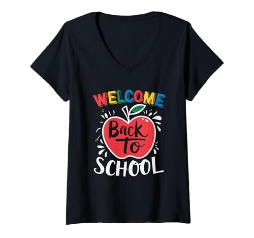 Damen Schulanfang Tshirt Kinder Schüler Schule Lehrer Teacher T-Shirt mit V-Ausschnitt von Schulanfang Tshirt Herren Damen Schule Schüler