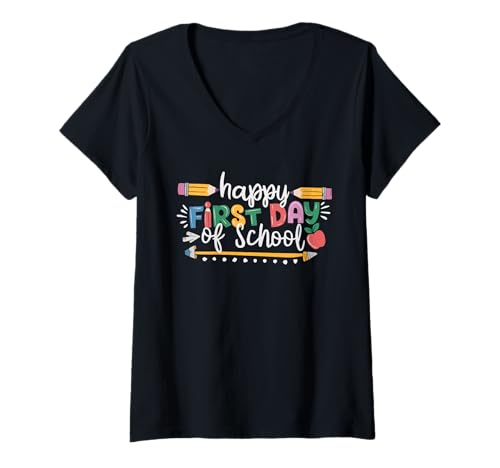 Damen Schulanfang Tshirt Kinder Schüler Schule Lehrer Teacher T-Shirt mit V-Ausschnitt von Schulanfang Tshirt Herren Damen Schule Schüler
