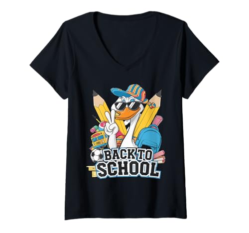 Damen Schulanfang Tshirt Kinder Schüler Schule Lehrer Teacher T-Shirt mit V-Ausschnitt von Schulanfang Tshirt Herren Damen Schule Schüler