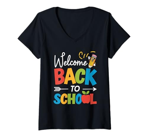 Damen Schulanfang Tshirt Kinder Schüler Schule Lehrer Teacher T-Shirt mit V-Ausschnitt von Schulanfang Tshirt Herren Damen Schule Schüler