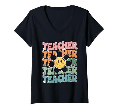 Damen Schulanfang Tshirt Kinder Schüler Schule Lehrer Teacher T-Shirt mit V-Ausschnitt von Schulanfang Tshirt Herren Damen Schule Schüler