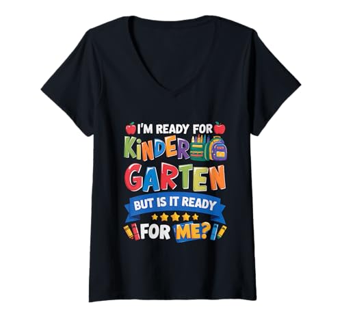 Damen Schulanfang Tshirt Kinder Schüler Schule Lehrer Teacher T-Shirt mit V-Ausschnitt von Schulanfang Tshirt Herren Damen Schule Schüler