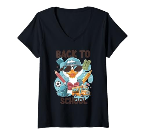 Damen Schulanfang Tshirt Kinder Schüler Schule Lehrer Teacher T-Shirt mit V-Ausschnitt von Schulanfang Tshirt Herren Damen Schule Schüler