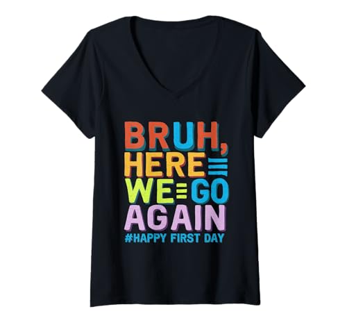 Damen Schulanfang Tshirt Kinder Schüler Schule Lehrer Teacher T-Shirt mit V-Ausschnitt von Schulanfang Tshirt Herren Damen Schule Schüler