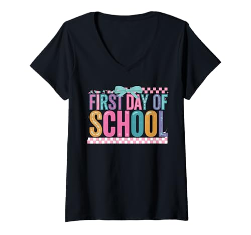Damen Schulanfang Tshirt Kinder Schüler Schule Lehrer Teacher T-Shirt mit V-Ausschnitt von Schulanfang Tshirt Herren Damen Schule Schüler