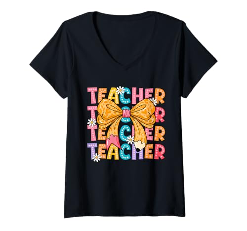 Damen Schulanfang Tshirt Kinder Schüler Schule Lehrer Teacher T-Shirt mit V-Ausschnitt von Schulanfang Tshirt Herren Damen Schule Schüler