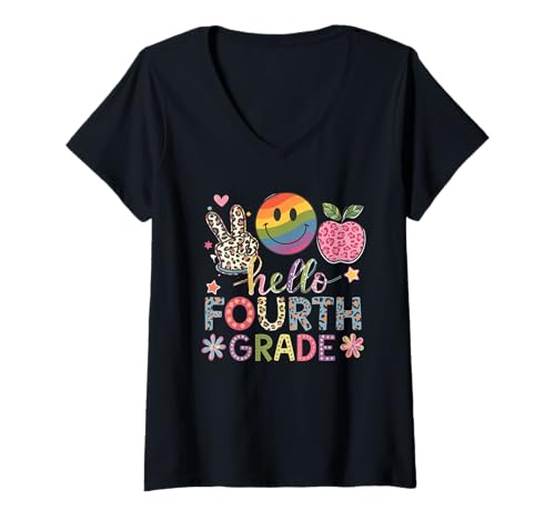 Damen Schulanfang Tshirt Kinder Schüler Schule Lehrer Teacher T-Shirt mit V-Ausschnitt von Schulanfang Tshirt Herren Damen Schule Schüler