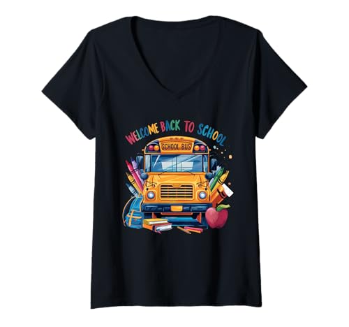 Damen Schulanfang Tshirt Kinder Schüler Schule Lehrer Teacher T-Shirt mit V-Ausschnitt von Schulanfang Tshirt Herren Damen Schule Schüler